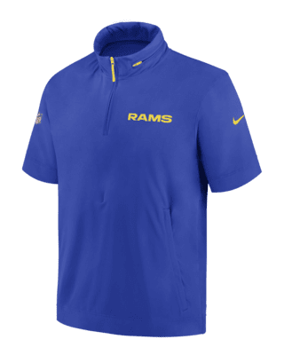 Los Angeles Rams Sideline Coach Men's Nike NFL 1/2-Zip Short-Sleeve Hooded  Jacket